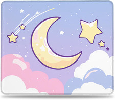 Kawaii Moon and Stars Square Mouse Pad, Whimsical Night Sky Mousepad with Non-Sl picture