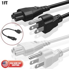 3 Prong 1Ft AC Power Cord 18AWG IEC320 C5 to NEMA 5-15P Black/White PC Laptop picture