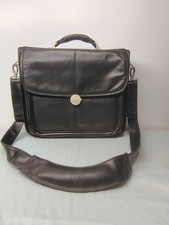 Dell Black Leather 15 in Laptop Shoulder Messenger Bag Padded w/ Strap picture