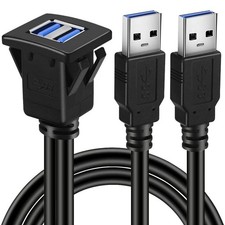 Square USB 3.0 Flush Mount Extension Cable Dual Port Panel for Vehicle Dashboard picture