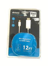 Inland 12FT Mini DisplayPort to HDMI Cable White Male to Male Laptop TV PC picture