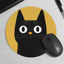 Cute Black Cat Mouse Pad Round Non Slip Rubber Desk Mat Gaming Office Computer  picture