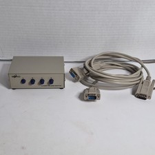 Vintage METUO 4-Port RS-232 DB9 Serial Manual Switch Box ABCD Push Button 2 Cabl picture
