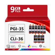 PGI-35 CLI-36 High Yield Ink Cartridges | 9-Pack, 6 Black 3 Tri-color picture