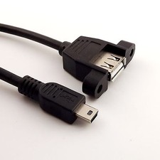 1pc Mini USB 5 Pin Male to USB 2.0 A Female Socket Panel Mount Cable 1.5FT Black picture