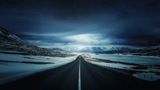 Landscape road snow mountains iceland blue plains fence Custom Gaming Mat Desk picture