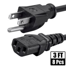 8x 3FT 18/3 Power Cord Cable NEMA 5-15P to IEC320 C13 18AWG 3-Prong 10A 125V picture