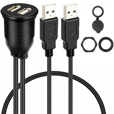 1M Car Dashboard Flush Mount Dual USB Panel Extension Cable Adapter Socket picture