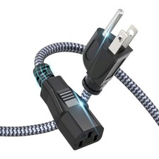 3.3FT Nylon Braided 3 Prong AC Power Cable for PC, TV, Monitor, Printer, UL C... picture
