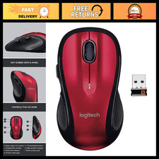 Wireless Ergonomic Computer Mouse - USB Receiver, Back/Forward Buttons, Red picture