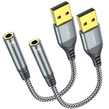 JXMOX USB to 3.5mm Audio Adapter (2-Pack) - USB-A to 3.5mm TRRS 4-Pole Female Ex picture