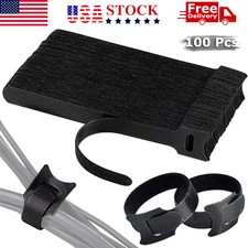 100 PCS Cable Straps Reusable Wire Cord Hook Loop Ties Black Fastening Organizer picture