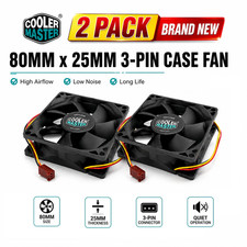 Cooler Master 80mm x 25mm 3-Pin Case Cooling Fan Brand New (2-Pack) picture