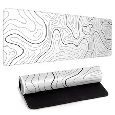 White Big Mousepad for Gaming Large Topographic Map Washable Desk Pad with St... picture