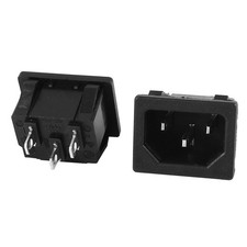 2 Pcs C14 Male 3P Panel Mounting AC Power Socket Adapter 250V 10A Black picture