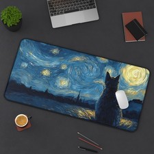 Starry Night Cat Desk Mat Van Gogh Style Mouse Pad picture
