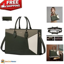 Elegant 15.6'' Waterproof Leather Laptop Tote for Stylish Professional Women picture