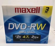 Maxell DVD-RW 4.7GB 2x 120min ReWritable Video Data Blank Discs 3 Pack New Seale picture