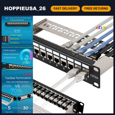 12-Port Cat6A Patch Panel, 10G Support, Shielded 1U Network Panel for Cat5e/Cat7 picture