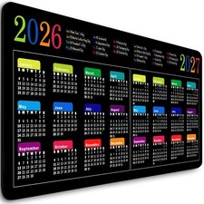 Large Gaming Mouse Pad 2026-2027 2 Year Calendar with Holidays Modern Black B... picture