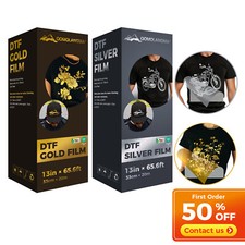 QOMOLANGMA 13in x 65.6ft DTF Gold Foil Film Roll, Silver DTF FOIL FILM Cold Peel picture