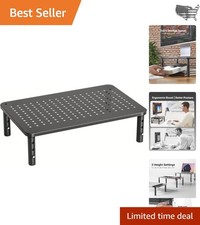 Elegant Height Adjustable Monitor Stand with Airflow Vents - Ergonomic Organizer picture