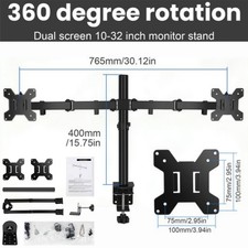 360 Degree DUAL ARM ARTICULATING LCD MONITOR DESK MOUNT BRACKET 10-32