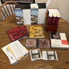 Vintage Autodesk AutoCAD R12 R13 Combo PC CD ROM Software Manuals Box Software picture