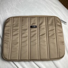Tumi Tan Ballistic Nylon Quilted Laptop Sleeve Case Khaki Padded Zippered Bag picture