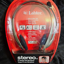 Labtec 332 Stereo PC Headset Boom Mic Adjustable Headband 3.5mm 6ft S/Bk picture