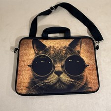 EUC iColor Laptop Sleeve Bag Cat Sunglasses Extra Pocket Shoulder Strap Neoprene picture