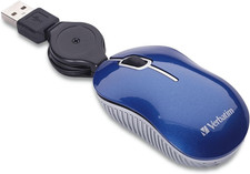 Verbatim Mini Travel Optical Mouse, USB 2.0, Retractable Cable, Blue picture