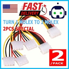 2 Pack 4-pin Molex Male to 2x Female Power Splitter Cable Extension Adapter 2X picture