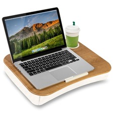 White Oak Woodgrain Cup Holder Lap Desk Device Ledge Fits 14 Inch Laptop picture