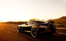 Cars black mercedes slr driving on the Desk Mat Stitched picture