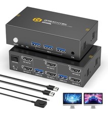 8K HDMI KVM Switch 2 Monitors 2 Computers,8K@60HZ USB3.0 Dual Monitors KVM... picture