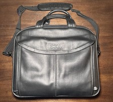 Vintage Dell Genuine Black Leather Laptop Briefcase Messenger Bag 17x13x4 Large picture