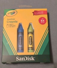SanDisk Crayola 64GB USB-C Flash Drive 2-pk Cerulean Blue + Electric Lime NEW FS picture