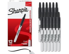SHARPIE 32701, Retractable Permanent Markers, Fine Point, Black, 12 Count Box picture