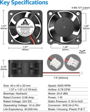 40Mm Brushless Cooling Fan, 40Mm X 40Mm X 20Mm 24V DC Fan 2Pin 6000RPM for 3D... picture