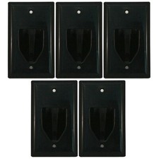 5x 1-Gang Black Pass Through Wall Plate For DVD HDTV Audio Video Cable Cord picture