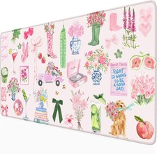 Pink Pastel Floral Desk Mat Cute Kawaii Retro Vintage XXL Large Mouse Pad Flo... picture