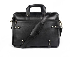 Black Genuine Leather Laptop Messenger Bag For Official Style. picture