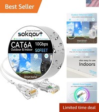 50ft Cat6a Ethernet Cable - Slim, Durable & Waterproof for Indoor/Outdoor Use picture