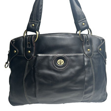 FRANKLIN COVEY Black Real  Leather Large Handbag Laptop Case Travel Bag Unisex picture