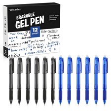 Erasable Gel Pens 0.7mm Fine Point Black Blue 12 Pack Volcanics Soft picture