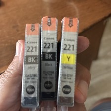 NEW Canon 221 Ink Genuine 2 Black 1 Yellow Cartridges Only No Box picture