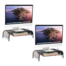 2 PCS Black Metal Mesh Monitor Stand Ventilated Laptop Riser Paper Tray Desk picture
