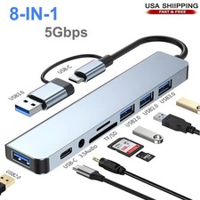 7/8 Port USB-C Hub Adapter - 5G Speed Multi Splitter for PC, Laptop & MacBook US picture
