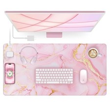 Pink Marble Mouse Pad with 15W Wireless Charging & 20W Adapter picture